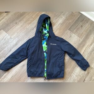 Kids Columbia Reversible Navy Hooded Jacket with Camouflage Lining Size XXS 4 5